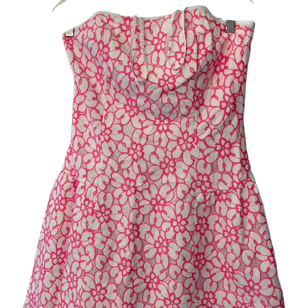 Lilly Pulitzer Strapless White Dress with Pink Floral Lace Overlay